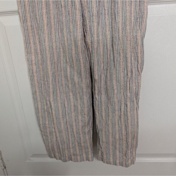 Skies are Blue Stripe Jumpsuit Womens Size Medium Blue Cotton Linen Wide Leg - Picture 5 of 13